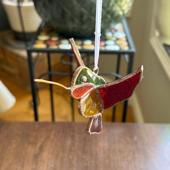 Handmade Vintage Stained Glass Hummingbird  Sun Catcher Hanging OOAK Folkart - Picture 6 of 8